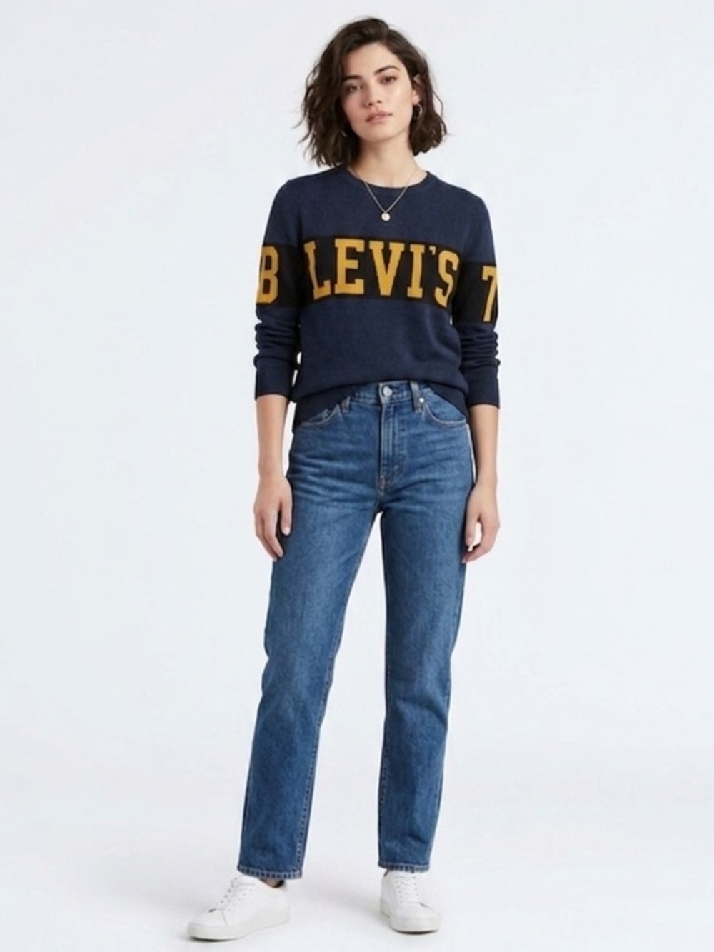 Levi’s Navy Crewneck Sweater with Yellow Logo Size XL Cotton